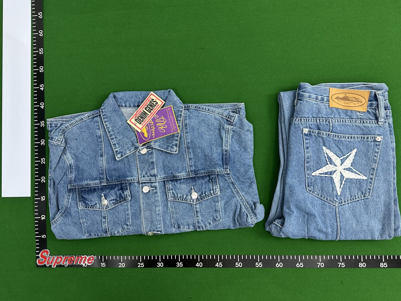 Corteiz Denim Set [White Jeans with Embroidered Star and C Logo]