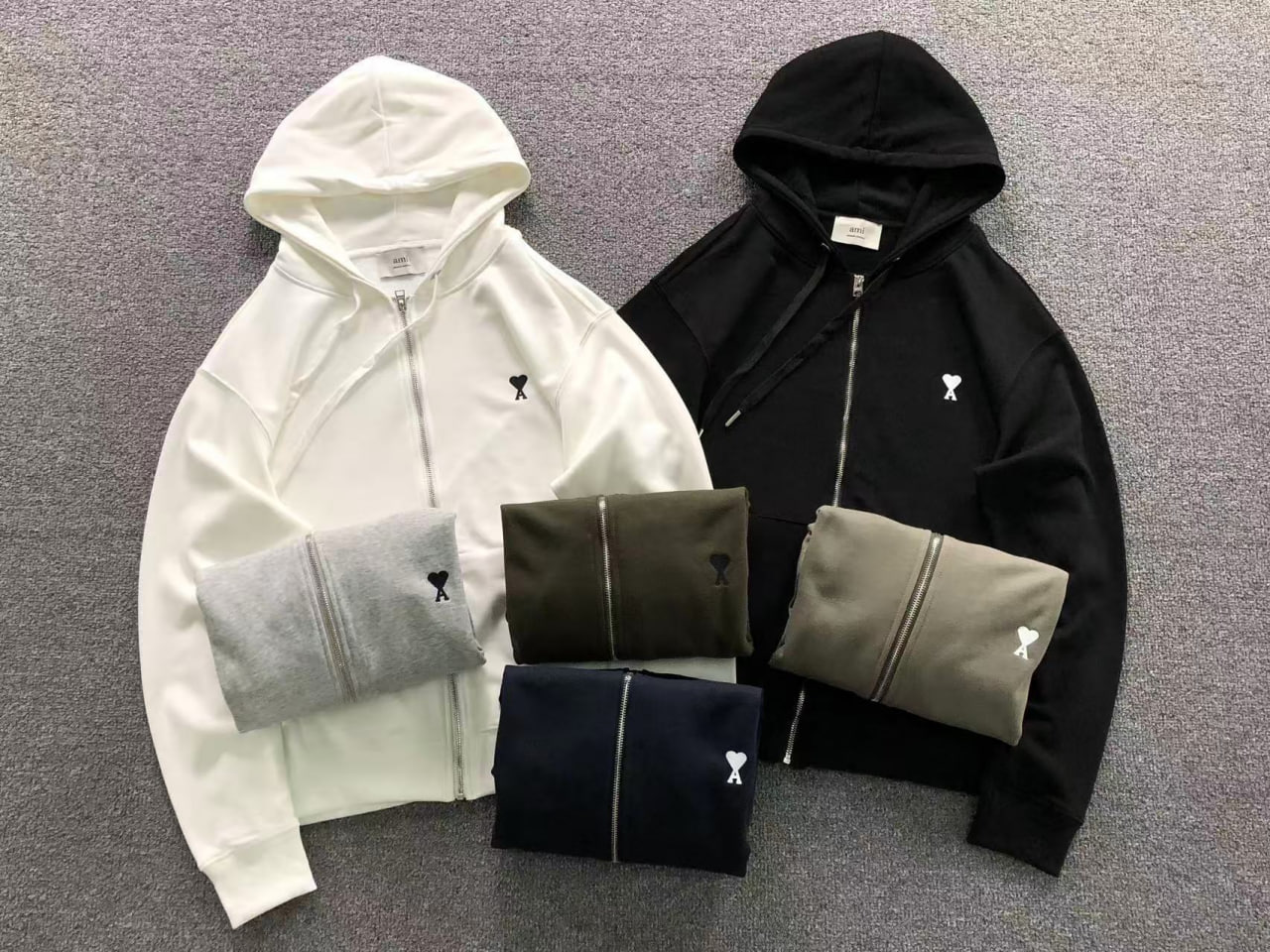 Ami Paris Heart Logo Zip-Up Hoodie [5 Colors Available]