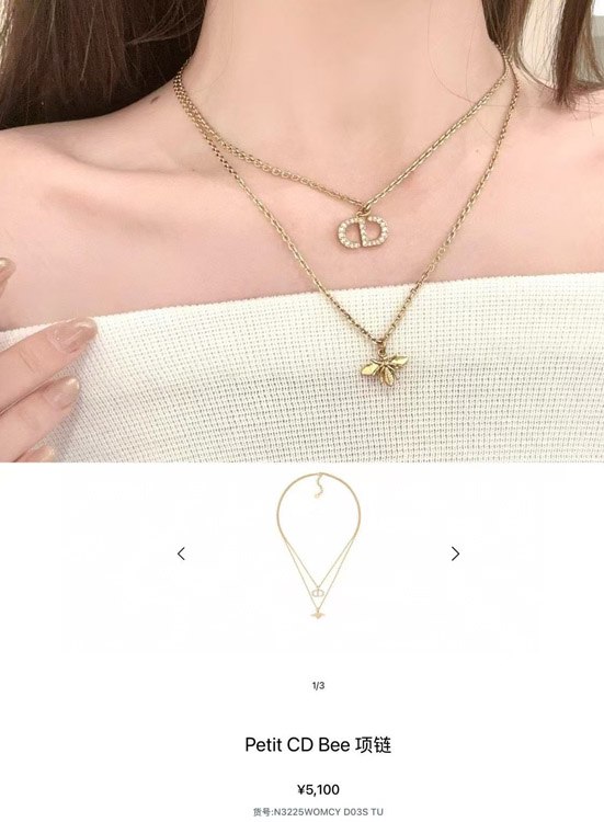 Dior CD Icon & Bee Pendant Double Layer Necklace