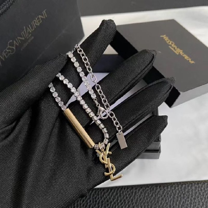 Saint Laurent Monogram Crystal Chain Necklace