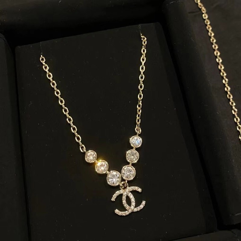Chanel CC Logo Crystal Pendant Necklace