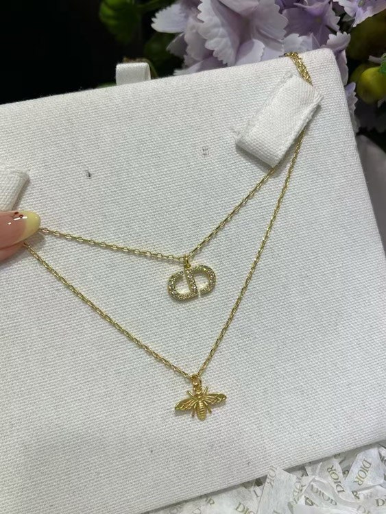 Dior CD Icon & Bee Pendant Double Layer Necklace
