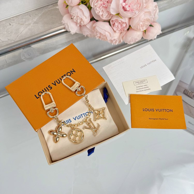 Louis Vuitton Monogram World Tour Metal Chain Keychain with Flower and Letter Charms [2 styles]