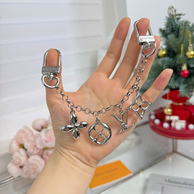 Louis Vuitton Monogram World Tour Metal Chain Keychain with Flower and Letter Charms [2 styles]